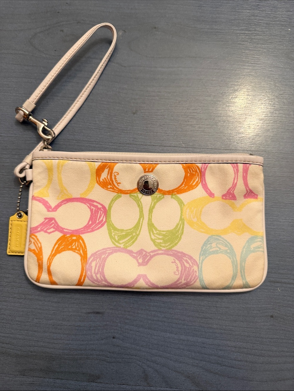 Coach Pastel Multicolor Signature Wristlet - Pink, Orange, Yellow, Green, Blue